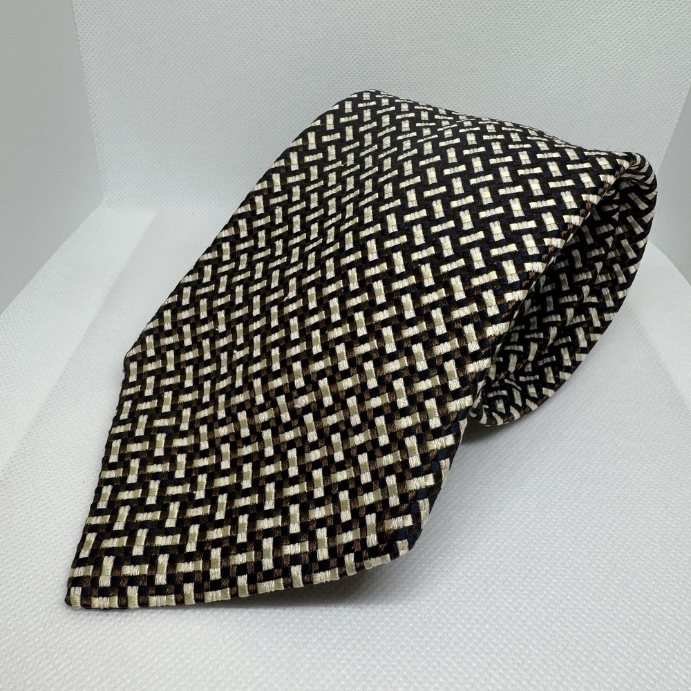 Kenneth Cole Black & Gold Geometric 100% Imported Silk Vintage Men's Necktie